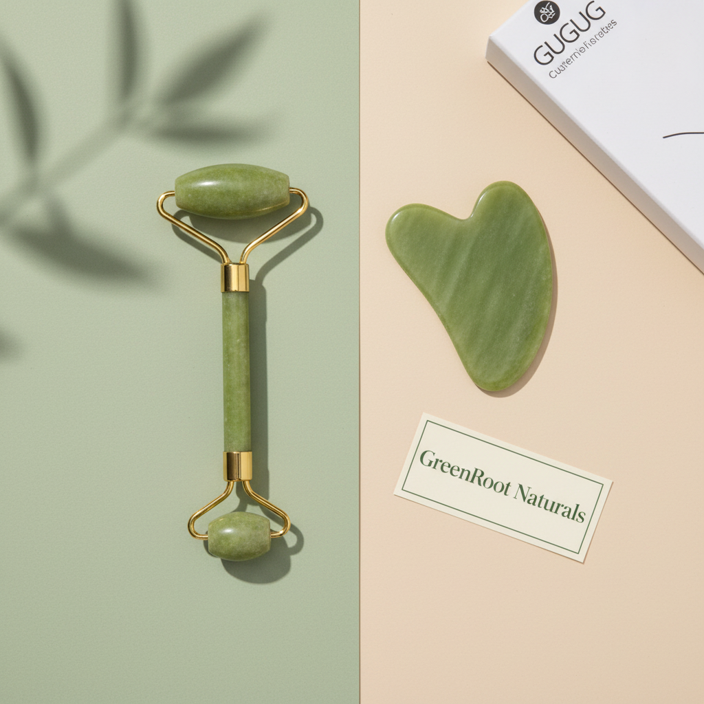 Branded jade roller close-up